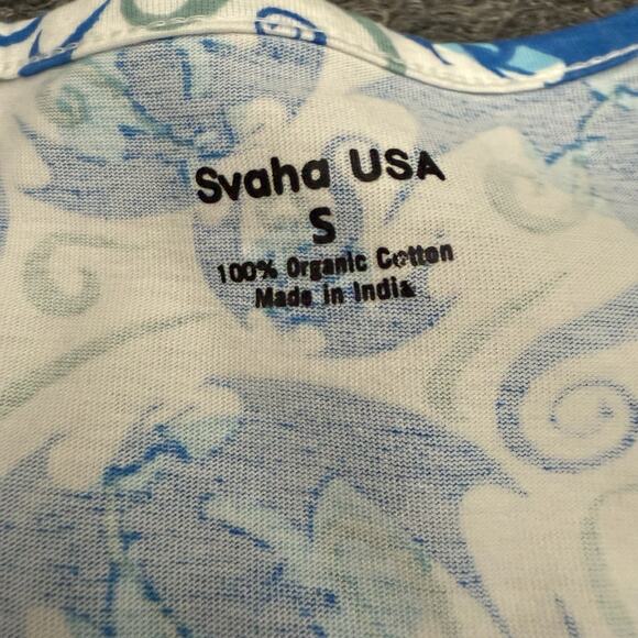 Svaha Twirl Dress Women Small Dragon Fantasy Blue White Pockets Organic Midi - Picture 7 of 10